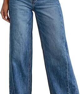 Home sidefeel women's wide leg jeans high waisted strechy raw hem zimbaplatinum denim pants