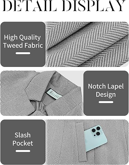 elleven women’s open front herringbone blazer business casual long sleeve work jacket with full lining and padded shoulders elleven women’s open front herringbone blazer business casual long sleeve work jacket with full lining and padded shoulders