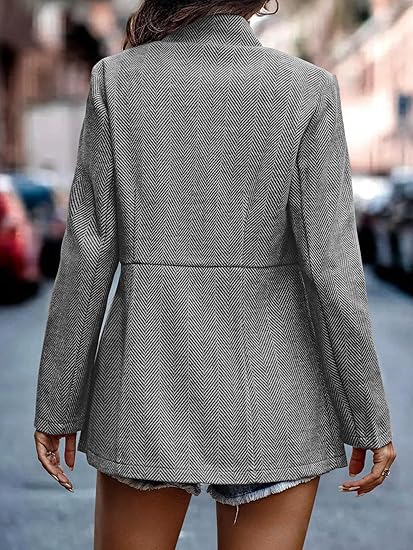elleven women’s open front herringbone blazer business casual long sleeve work jacket with full lining and padded shoulders elleven women’s open front herringbone blazer business casual long sleeve work jacket with full lining and padded shoulders